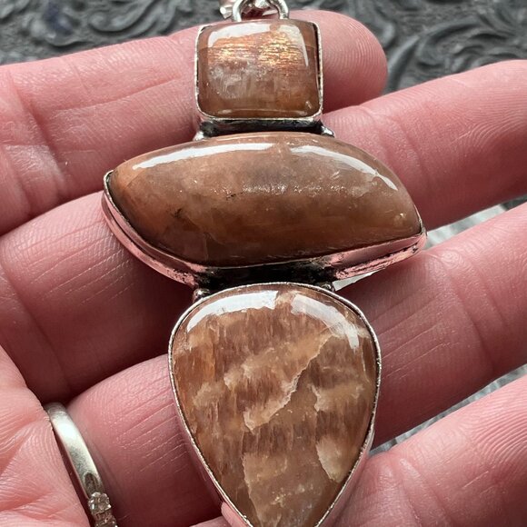 Peach Moonstone With Sunstone Crystal Pendant - Picture 8 of 9